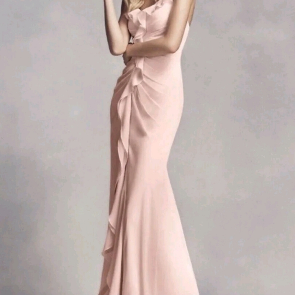White by Vera Wang Pink Blush Ballet Bridesmaid Ruched Maxi Dress Gown Size 6 - Picture 4 of 4